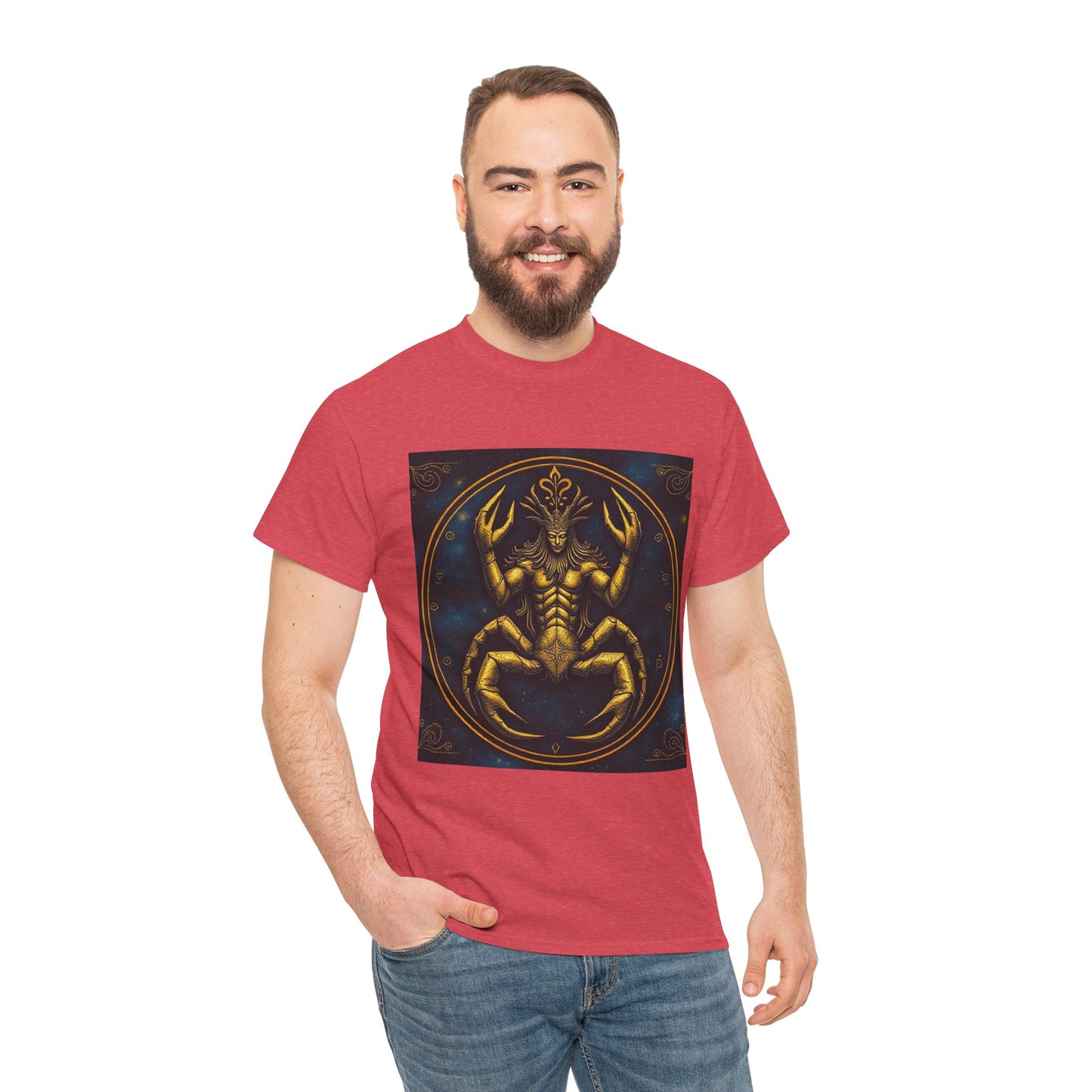 Unisex Heavy Cotton T-Shirt, Scorpion King 1v, Cancer Zodiac Design