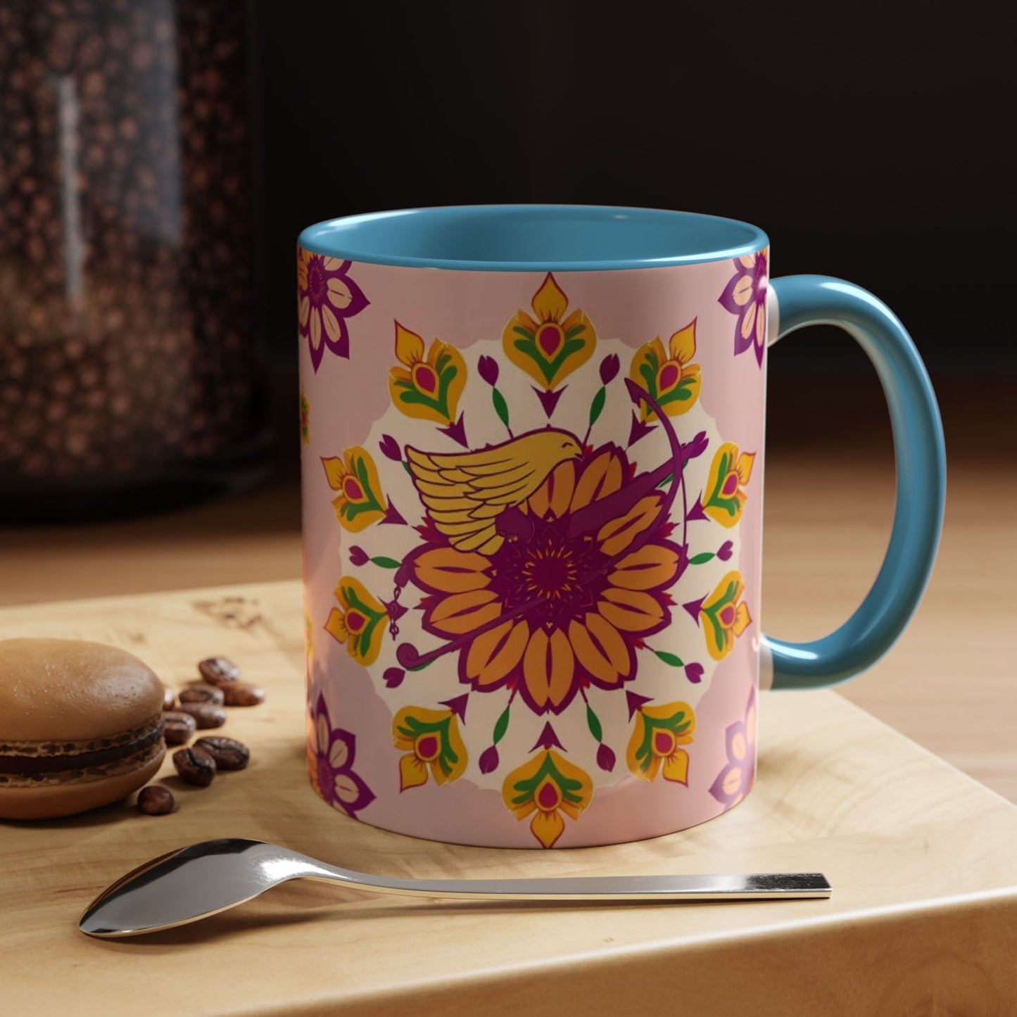 Accent Coffee Mug, Sagittarius, Zodiac v4. Flower Pattern, (11, 15oz)