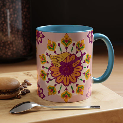 Accent Coffee Mug, Sagittarius, Zodiac v4. Flower Pattern, (11, 15oz)