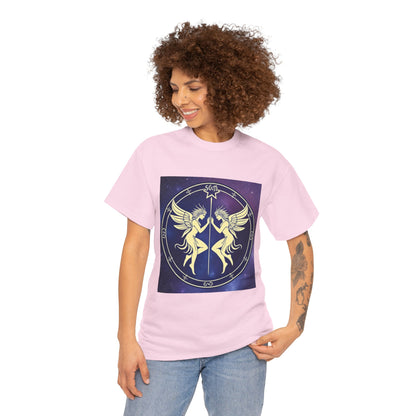Unisex Heavy Cotton T-Shirt, Space Angel Twins, Gemini Zodiac Design