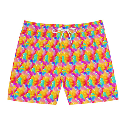 Men's Mid-Length Swim Shorts, (AOP), Libra, Zodiac v2, Bubble Pattern