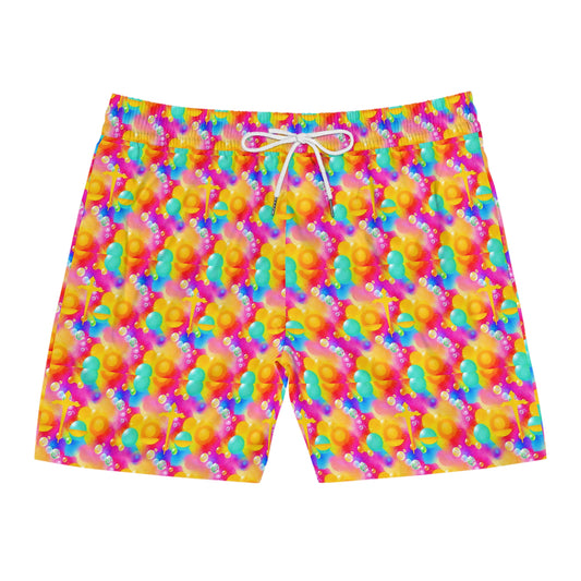 Men's Mid-Length Swim Shorts, (AOP), Libra, Zodiac v2, Bubble Pattern