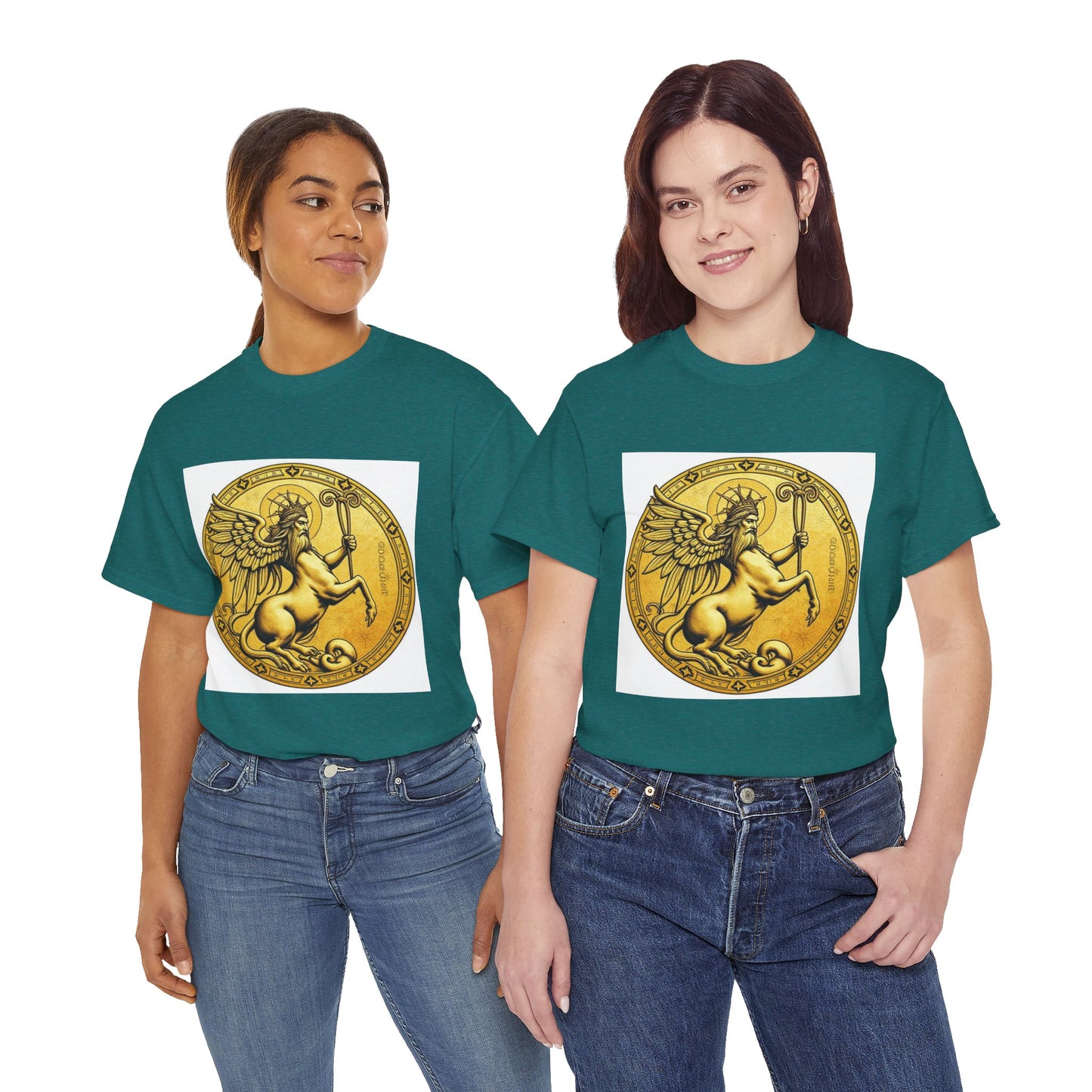 Unisex Heavy Cotton T-Shirt, Golden Angel Coin, Virgo Zodiac Design