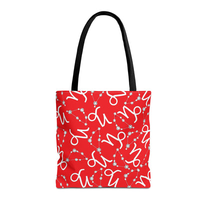 Tote Bag, Capricorn Zodiac Sign, AOP, (Red, White)