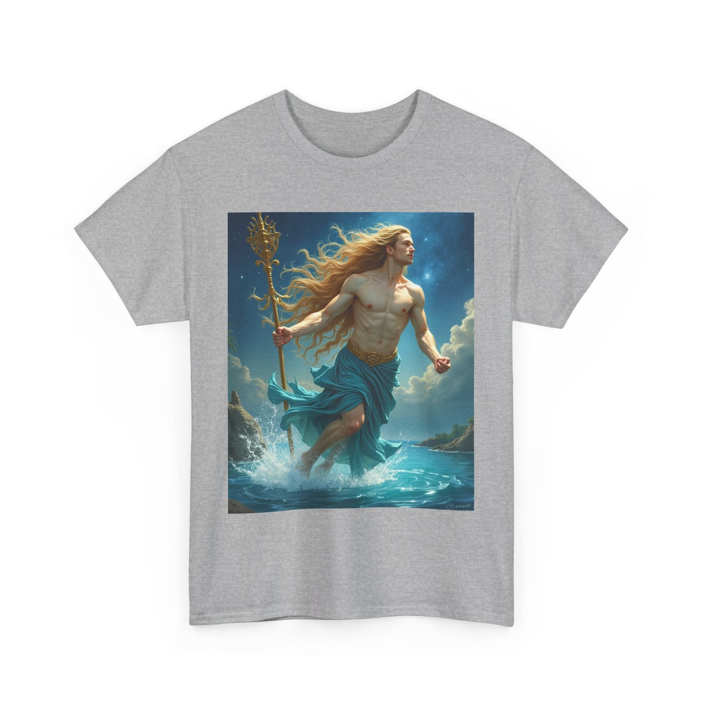 Unisex Heavy Cotton T-Shirt, Realistic, Aquarius Zodiac Design