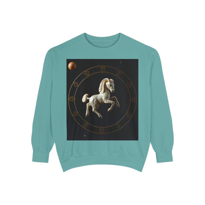Garment-Dyed Sweatshirt, Unisex, Space Animal Design, Capricorn