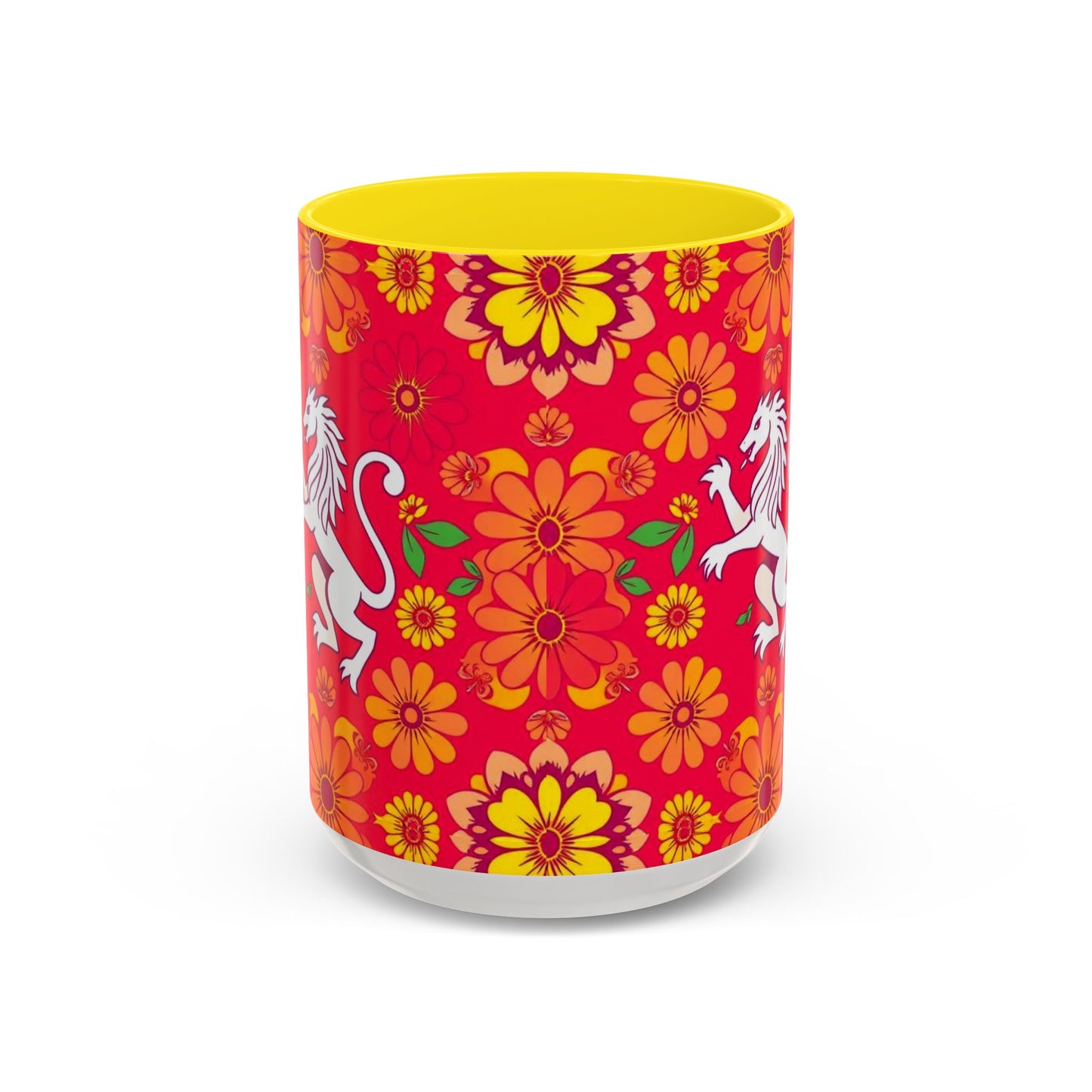 Accent Coffee Mug, Leo, Zodiac v4, Flower Pattern, (11, 15oz)
