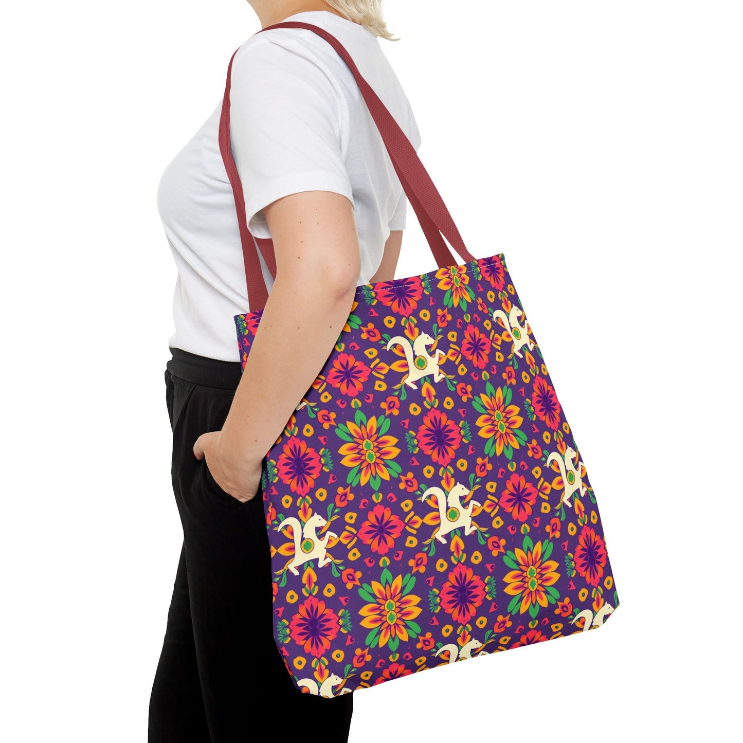 Tote Bag (AOP), Aquarius, Zodiac v2, Flower Pattern