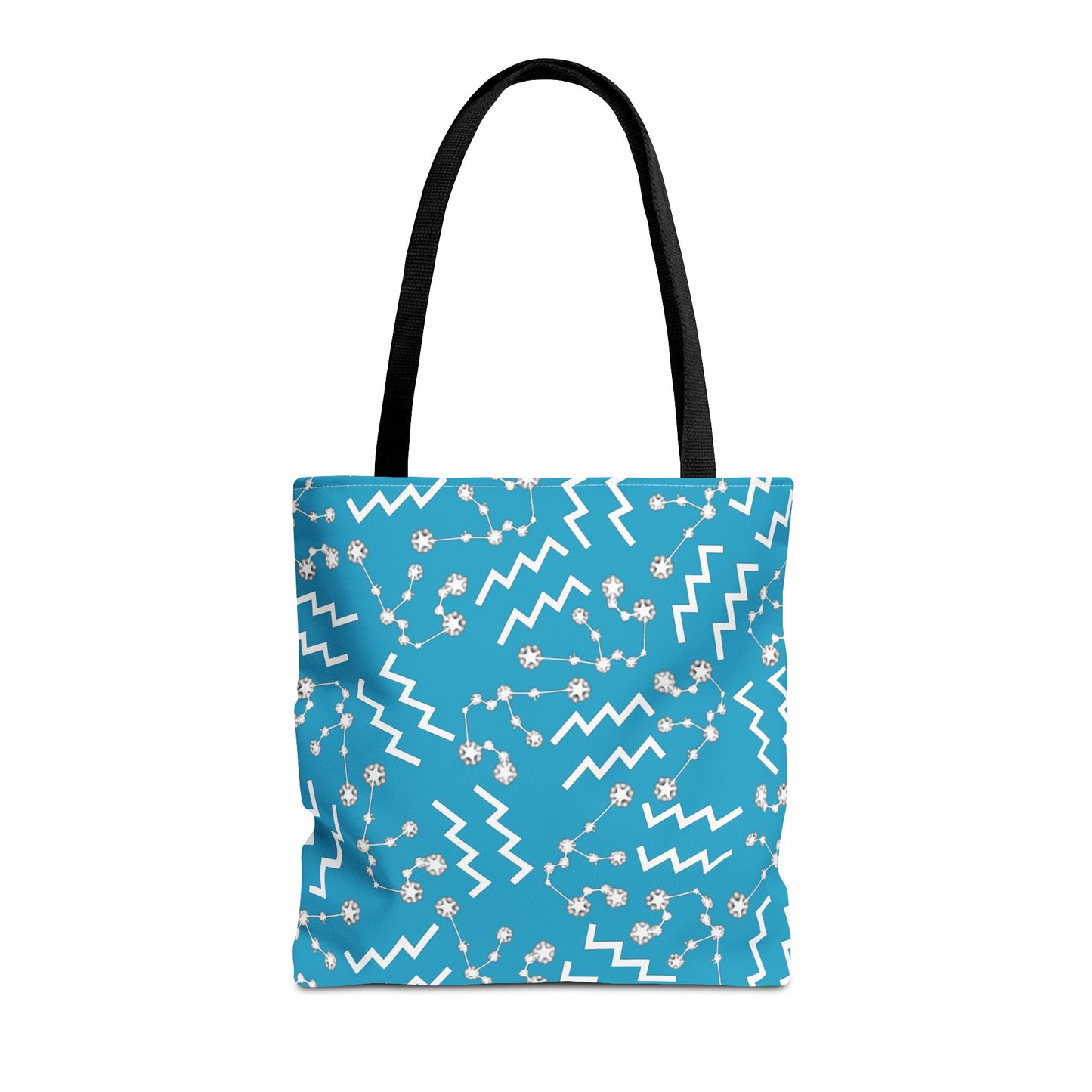 Tote Bag, Aquarius Zodiac Sign, AOP, (Turquoise, White)
