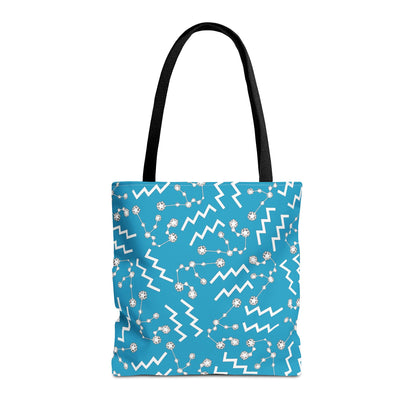 Tote Bag, Aquarius Zodiac Sign, AOP, (Turquoise, White)