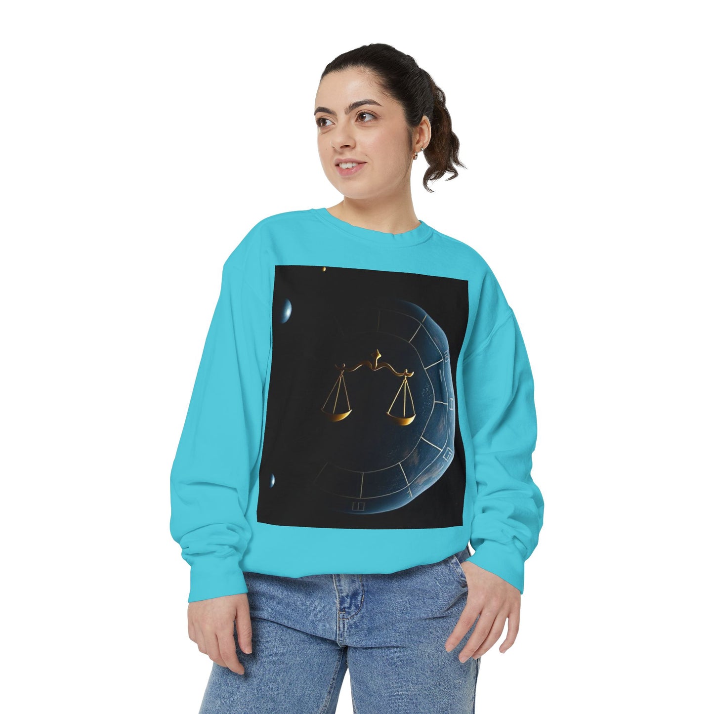 Garment-Dyed Sweatshirt, Unisex, Space Animal Design v1, Libra
