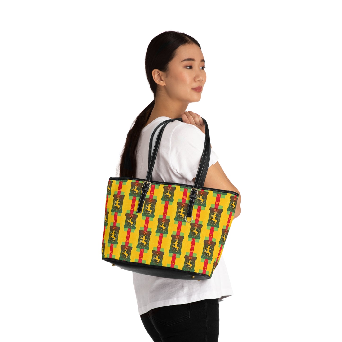 Leather Shoulder Bag, Capricorn, Zodiac v4, Shapes Pattern