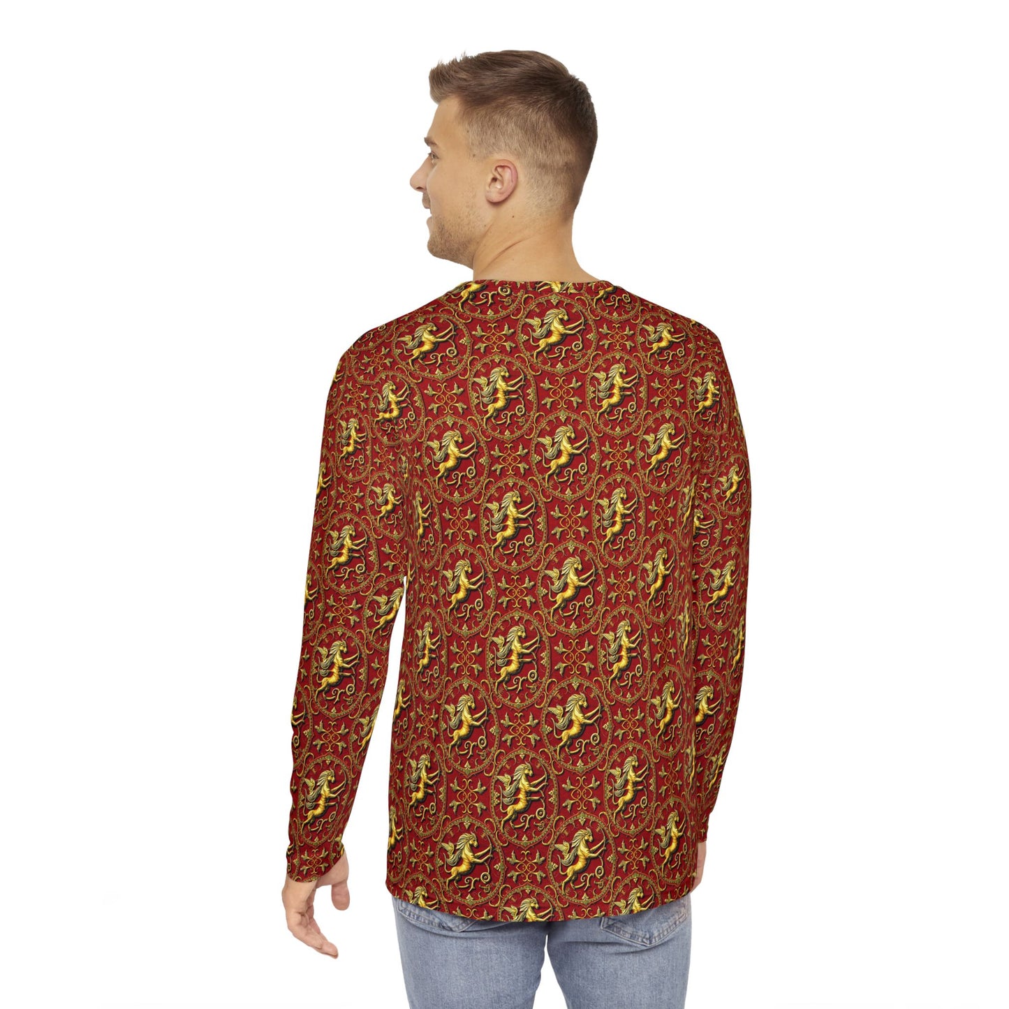 Men's Long Sleeve Shirt, (AOP), Sagittarius, Zodiac v3, Pattern