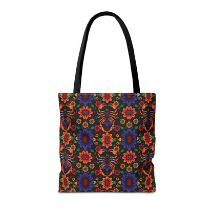 Tote Bag, (AOP), Scorpio, Zodiac v6, Flower Pattern