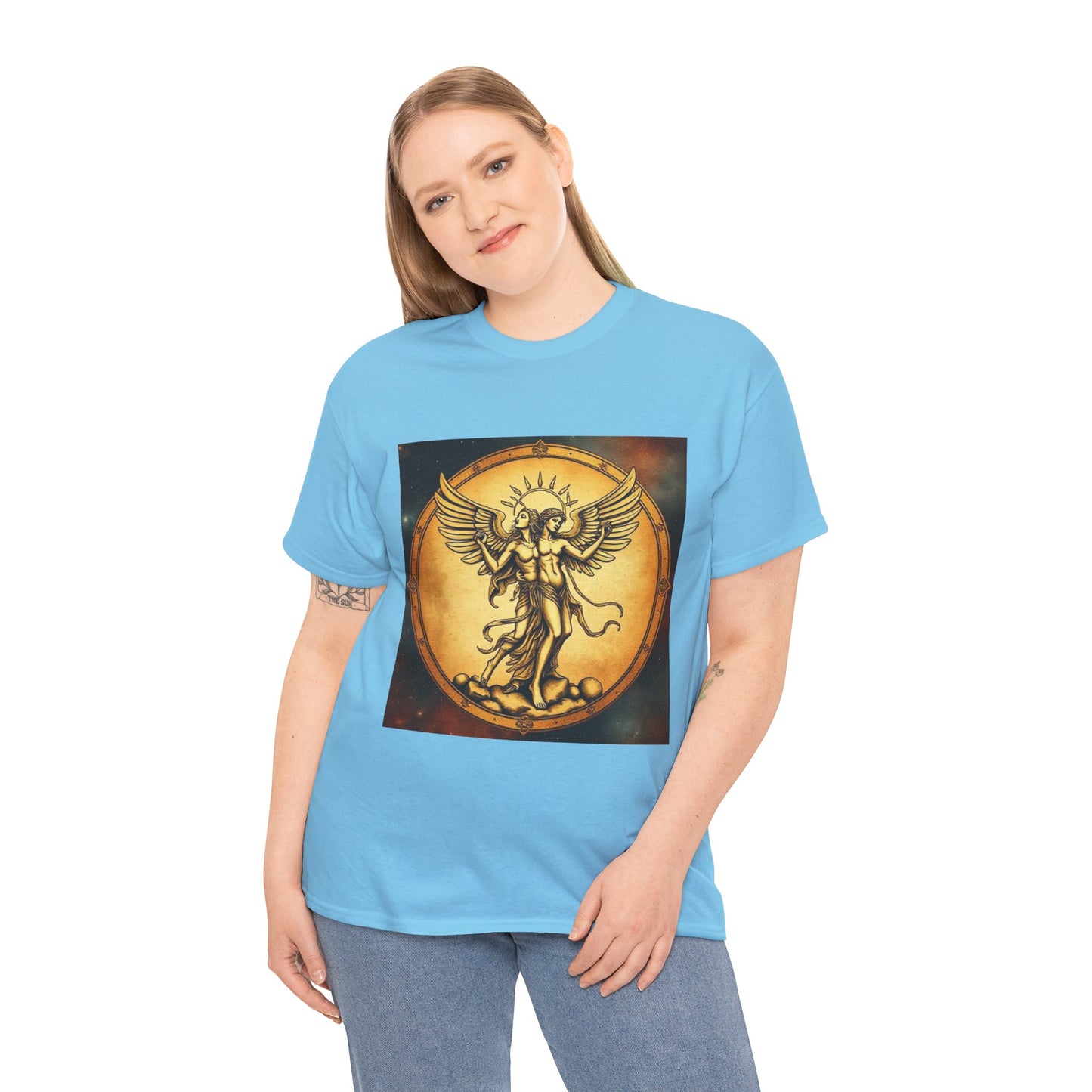 Unisex Heavy Cotton T-Shirt, Angel Twin, Gemini Zodiac Design
