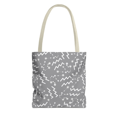 Tote Bag, Aquarius Zodiac Sign, AOP, (Grey, White)