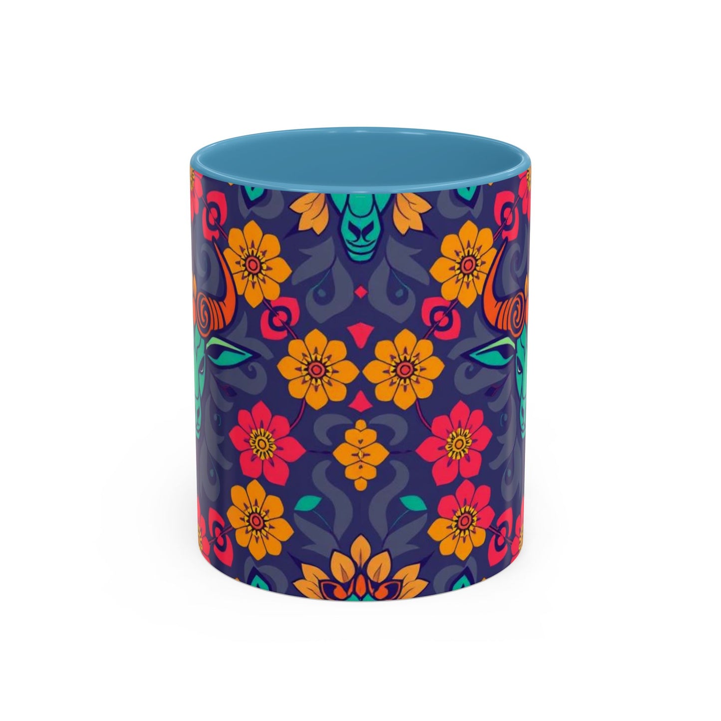 Accent Coffee Mug, Taurus, Zodiac. Flower Pattern, (11, 15oz)