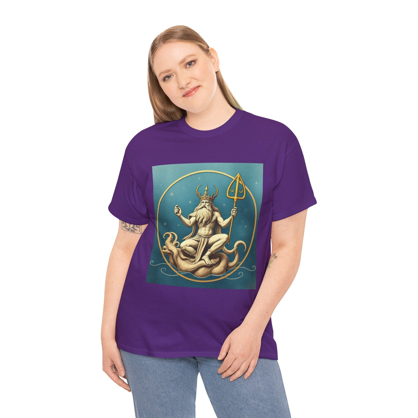 Unisex Heavy Cotton T-Shirt, Aquarius God 3v, Zodiac Design