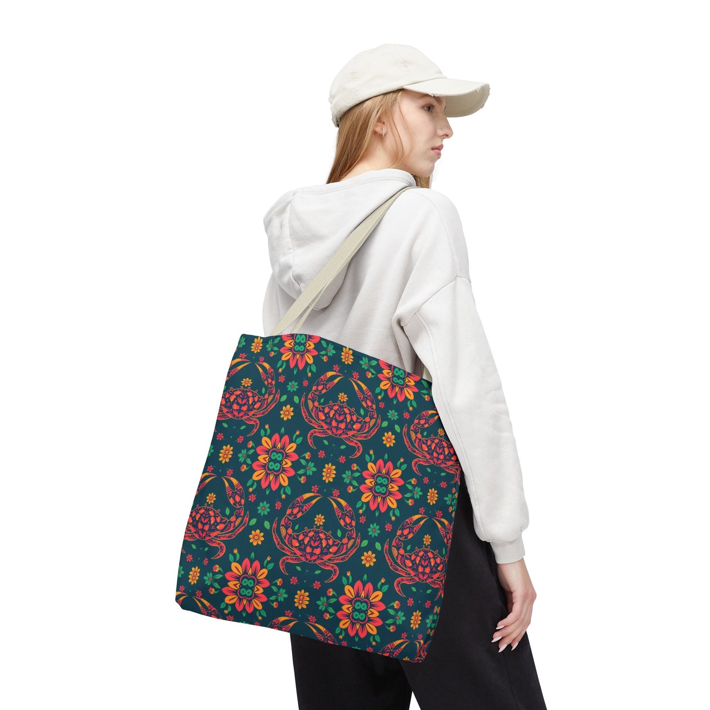 Tote Bag (AOP), Cancer, Zodiac v2, Flower Pattern