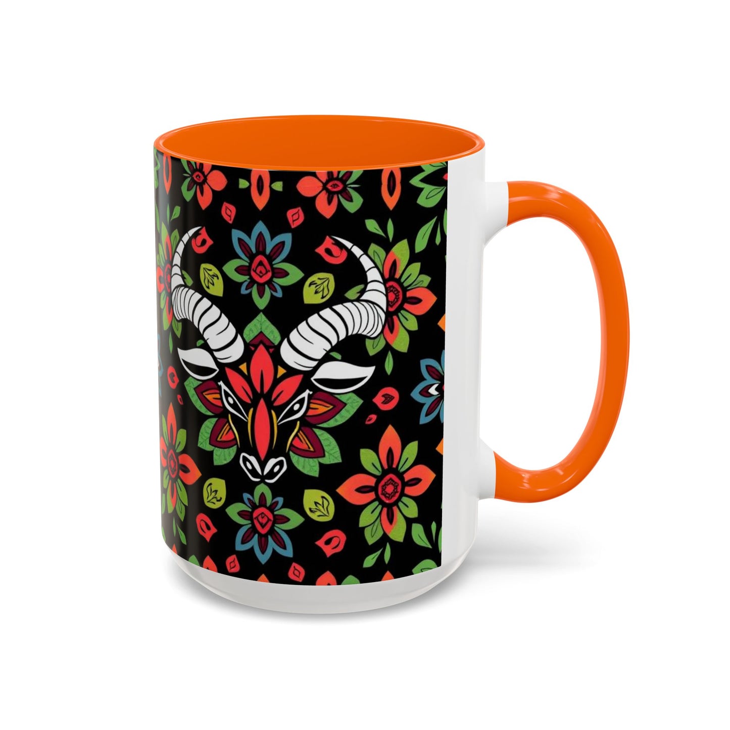 Accent Coffee Mug, Taurus, Zodiac v2. Flower Pattern, (11, 15oz)
