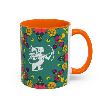 Accent Coffee Mug, Sagittarius, Zodiac. Flower Pattern, (11, 15oz)