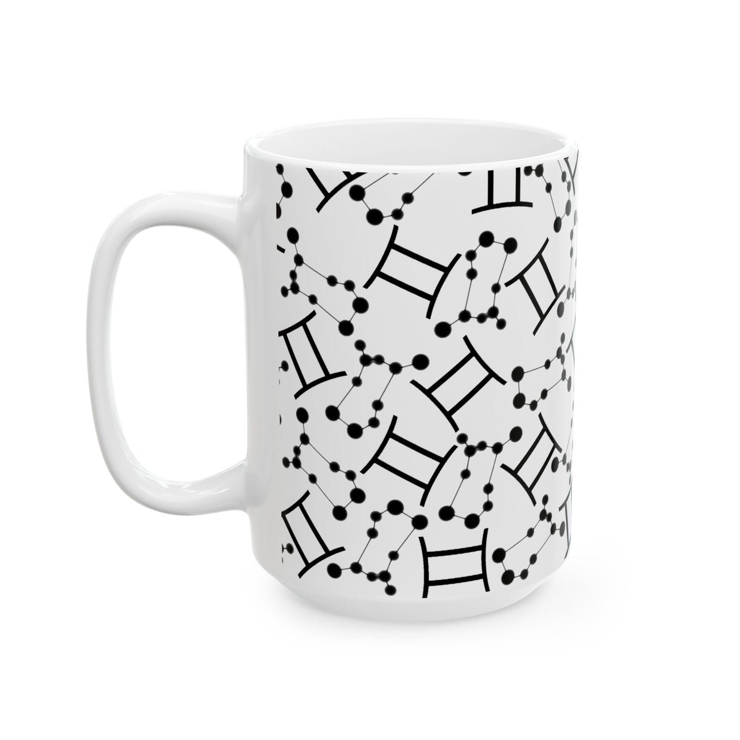 Ceramic Mug, (11oz, 15oz), Ceramic Coffee Mug, AOP, Constellation & Symbol, Gemini Zodiac Design