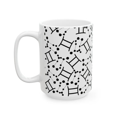 Ceramic Mug, (11oz, 15oz), Ceramic Coffee Mug, AOP, Constellation & Symbol, Gemini Zodiac Design
