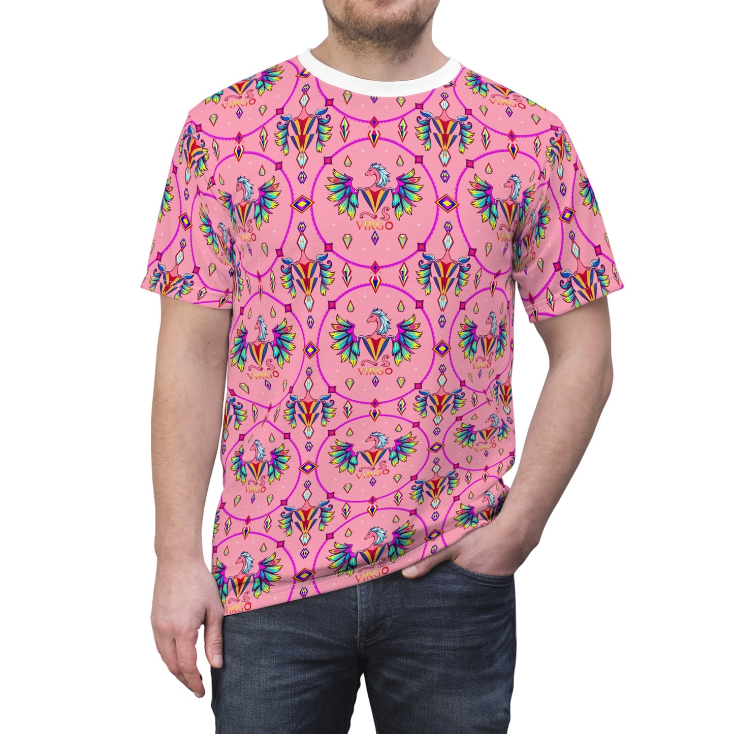Unisex Cut & Sew T-Shirt, (AOP), Virgo, Zodiac v2, Jewels Pattern