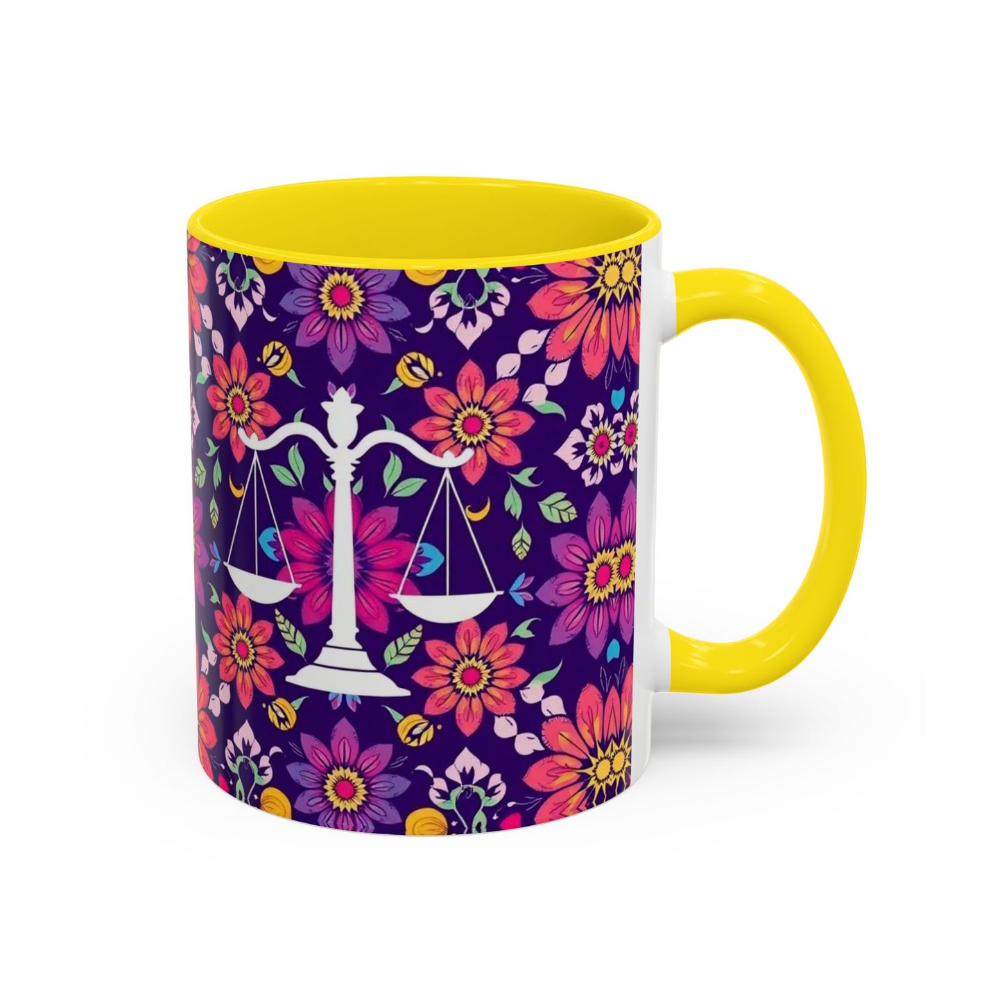 Accent Coffee Mug, Libra, Zodiac v3, Flower Pattern, (11, 15oz)