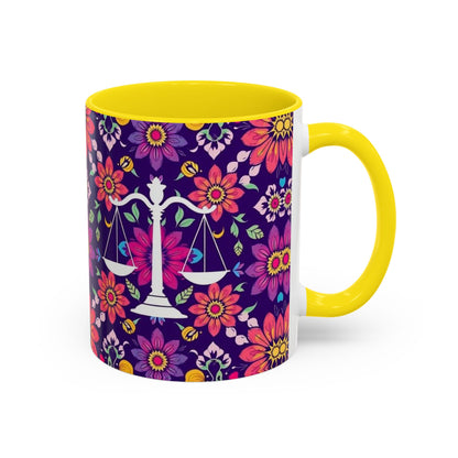 Accent Coffee Mug, Libra, Zodiac v3, Flower Pattern, (11, 15oz)