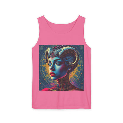 Unisex Garment-Dyed, Tank Top, Aries Design, Pop Art v1, 100% Ringspun US cotton