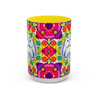 Accent Coffee Mug, Pisces, Zodiac v4, Flower Pattern, (11, 15oz)