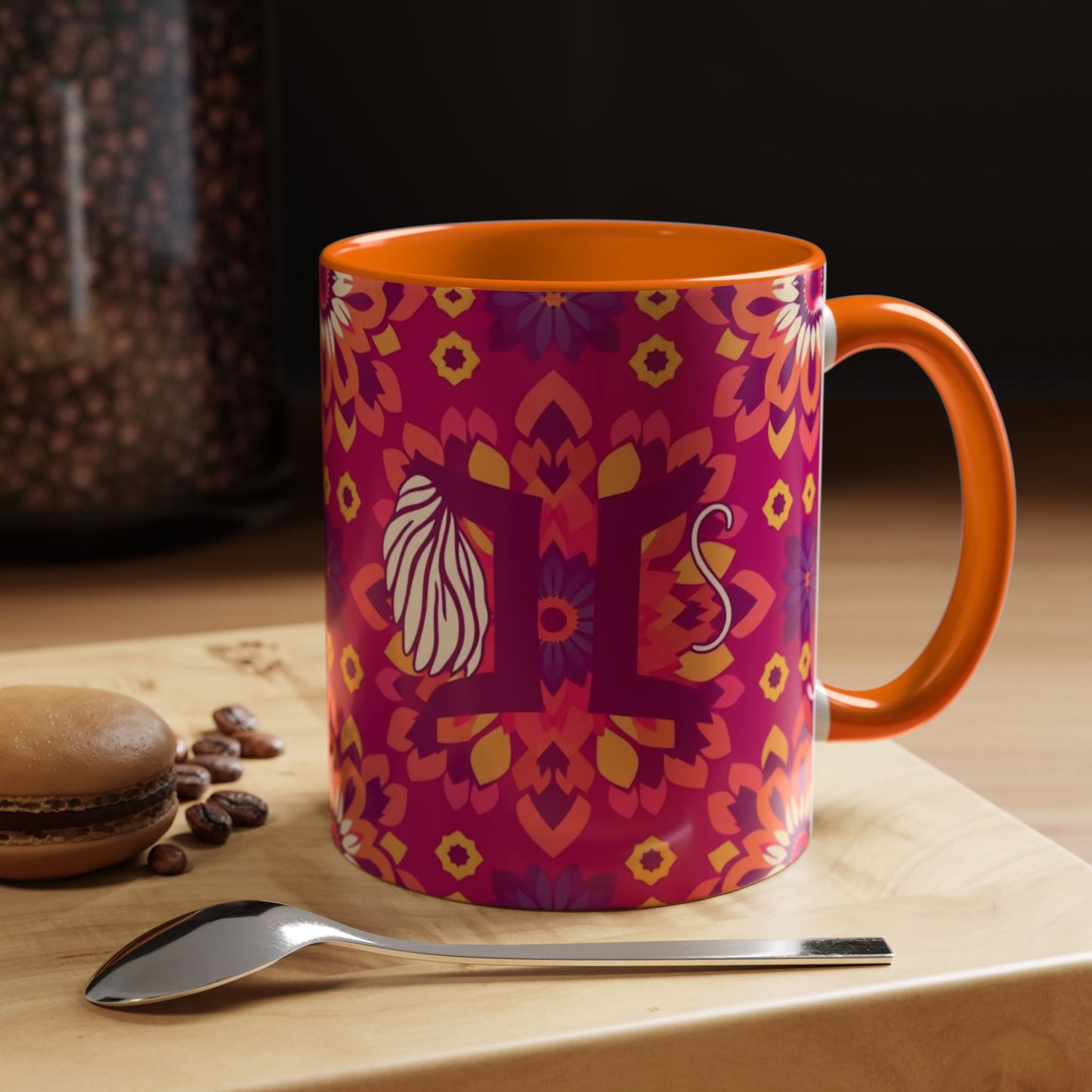 Accent Coffee Mug, Gemini, Zodiac v1, Flower Pattern, (11, 15oz)
