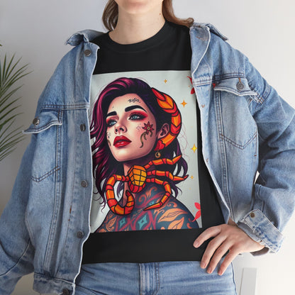 Unisex Heavy Cotton T-Shirt, Scorpio, Zodiac v3, Sexy Art