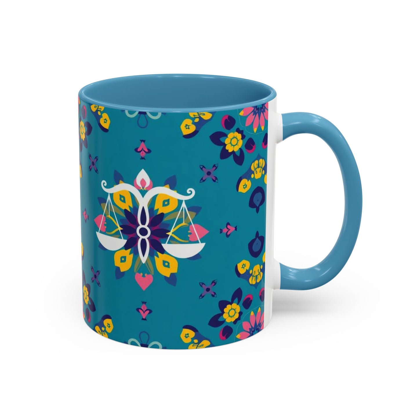Accent Coffee Mug, Libra, Zodiac v2, Flower Pattern, (11, 15oz)