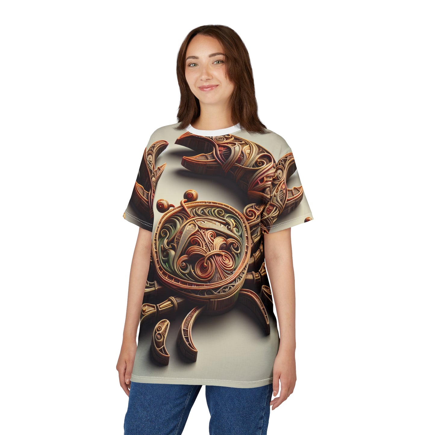 Unisex Cut & Sew T-Shirt (AOP), Artifact Crab, Cancer Zodiac Design, Regular fit, 100% Polyester