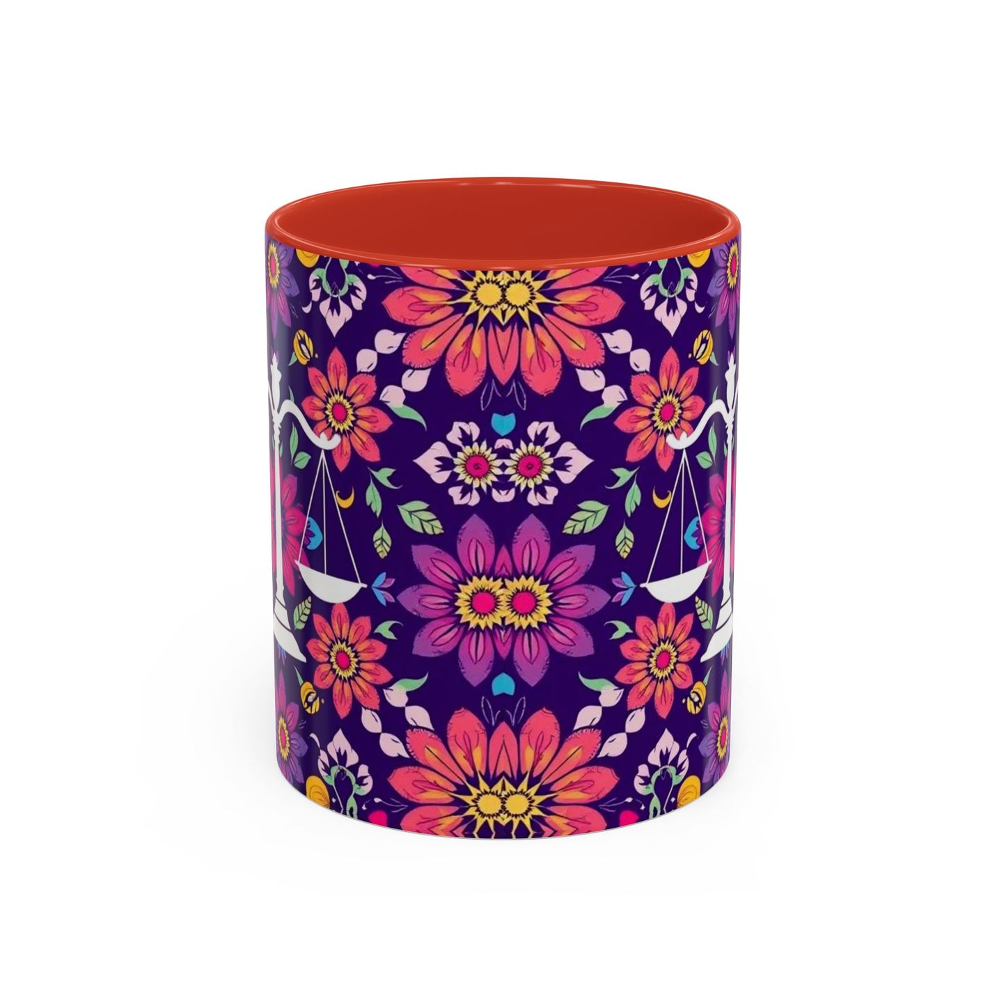 Accent Coffee Mug, Libra, Zodiac v3, Flower Pattern, (11, 15oz)