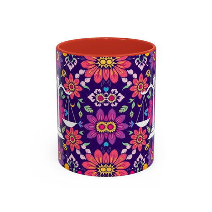 Accent Coffee Mug, Libra, Zodiac v3, Flower Pattern, (11, 15oz)