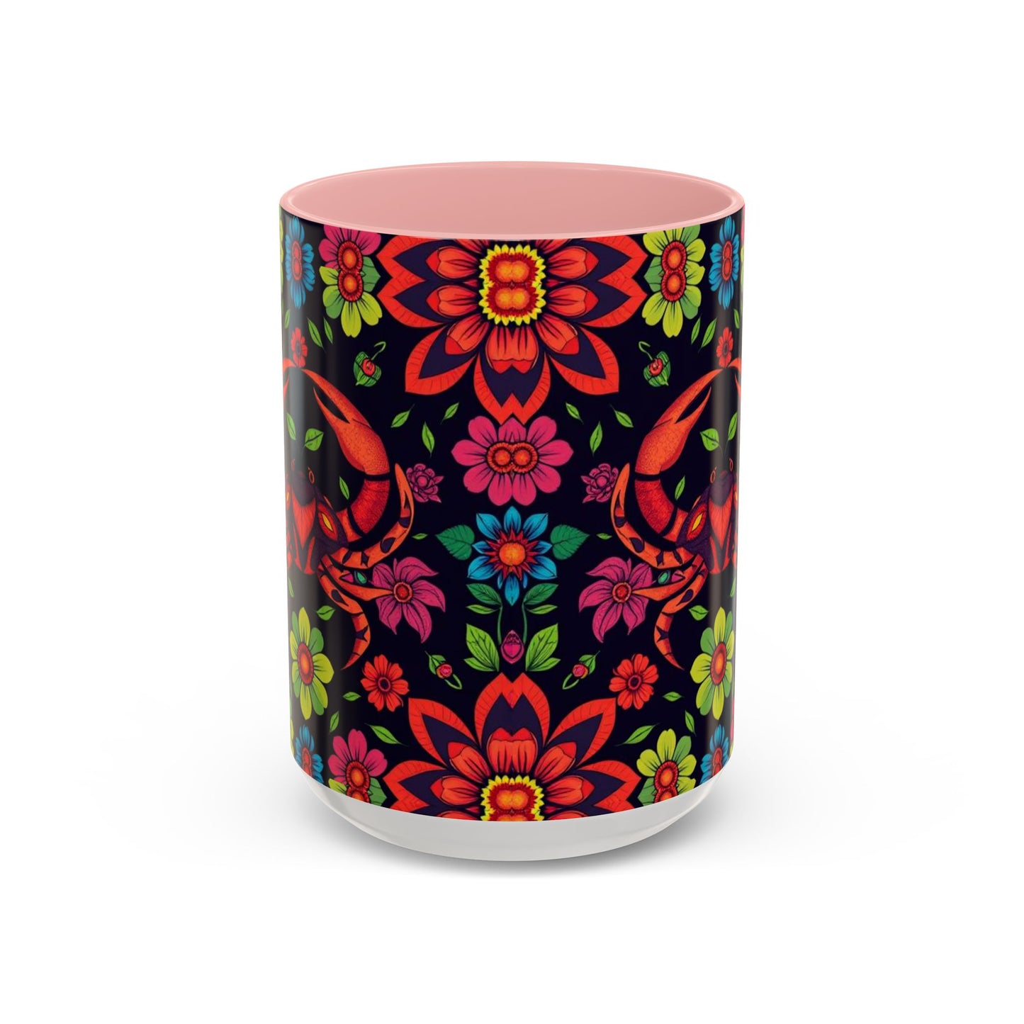 Accent Coffee Mug, Cancer, Zodiac v4, Flower Pattern, (11, 15oz)