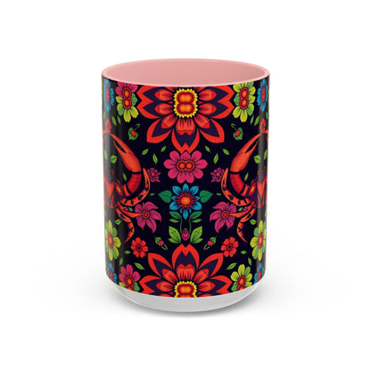 Accent Coffee Mug, Cancer, Zodiac v4, Flower Pattern, (11, 15oz)