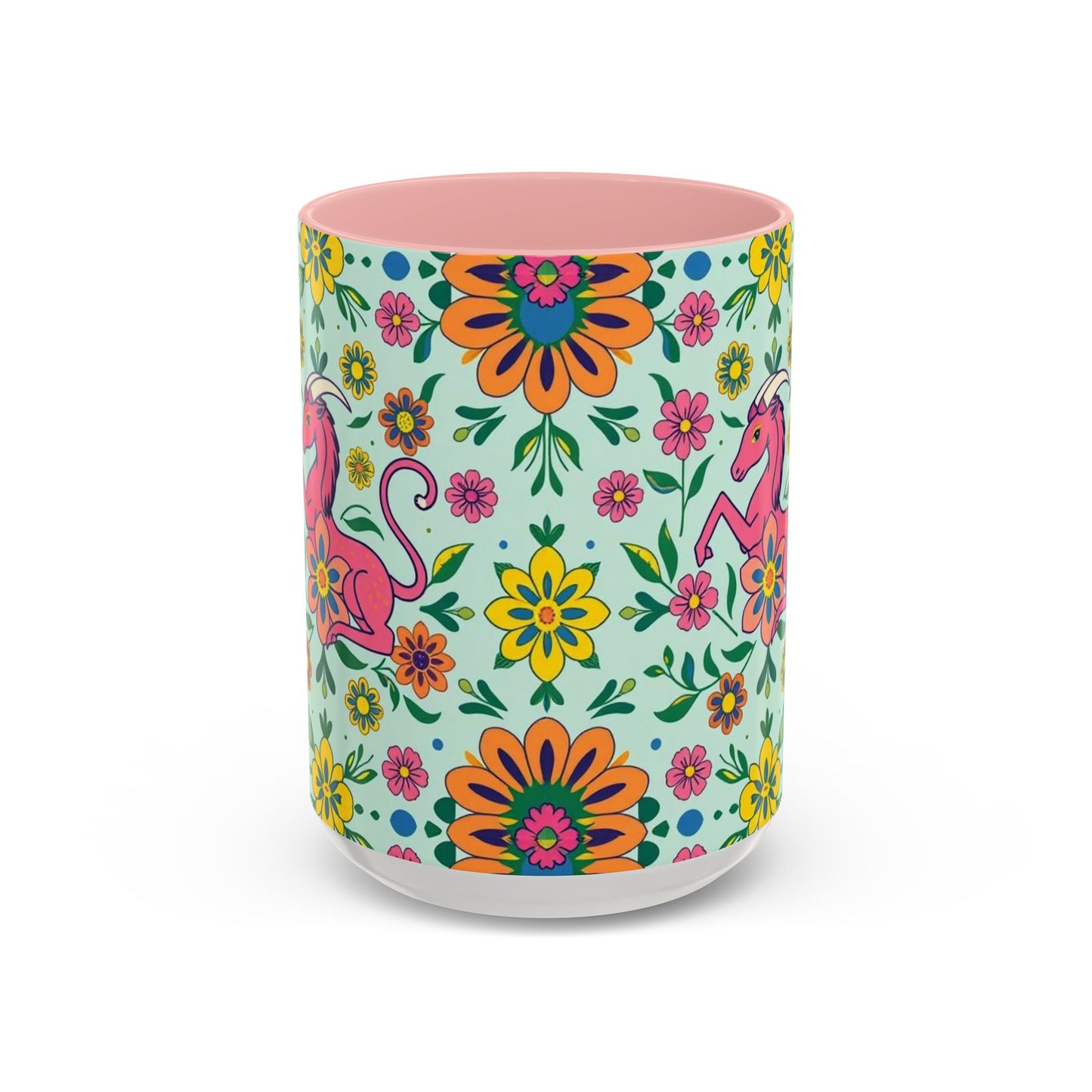 Accent Coffee Mug, Aquarius, Zodiac, Flower Pattern, (11, 15oz)