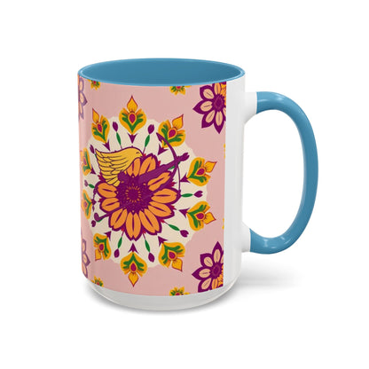 Accent Coffee Mug, Sagittarius, Zodiac v4. Flower Pattern, (11, 15oz)