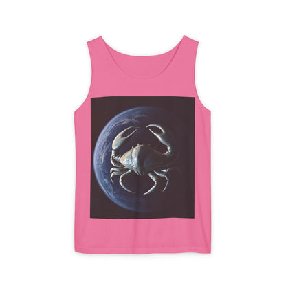 Unisex Garment-Dyed, Tank Top, Cancer Design, Planet Crab, 100% US cotton