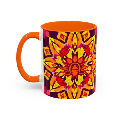 Accent Coffee Mug, Scorpio, Zodiac v1. Flower Pattern, (11, 15oz)