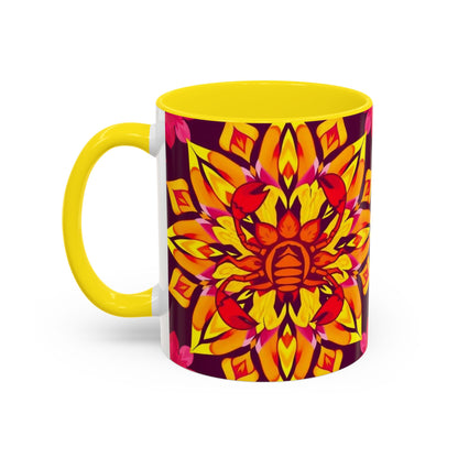 Accent Coffee Mug, Scorpio, Zodiac v1. Flower Pattern, (11, 15oz)