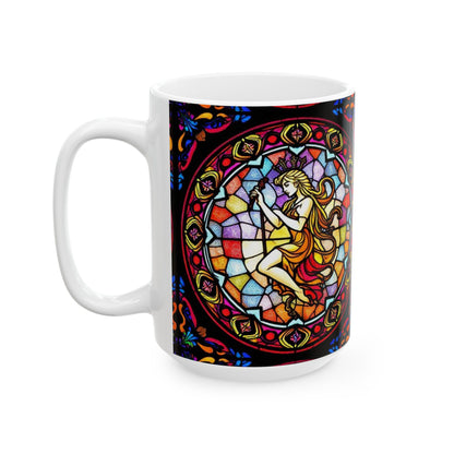 Ceramic Mug, (11oz, 15oz), Ceramic Coffee Mug, AOP, Glass Design, Virgo Zodiac