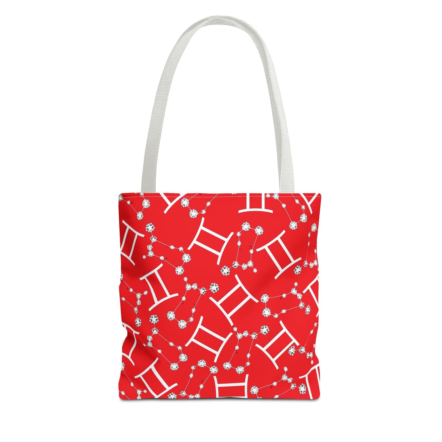Tote Bag, Gemini Zodiac Sign, AOP, (Red, White Print)