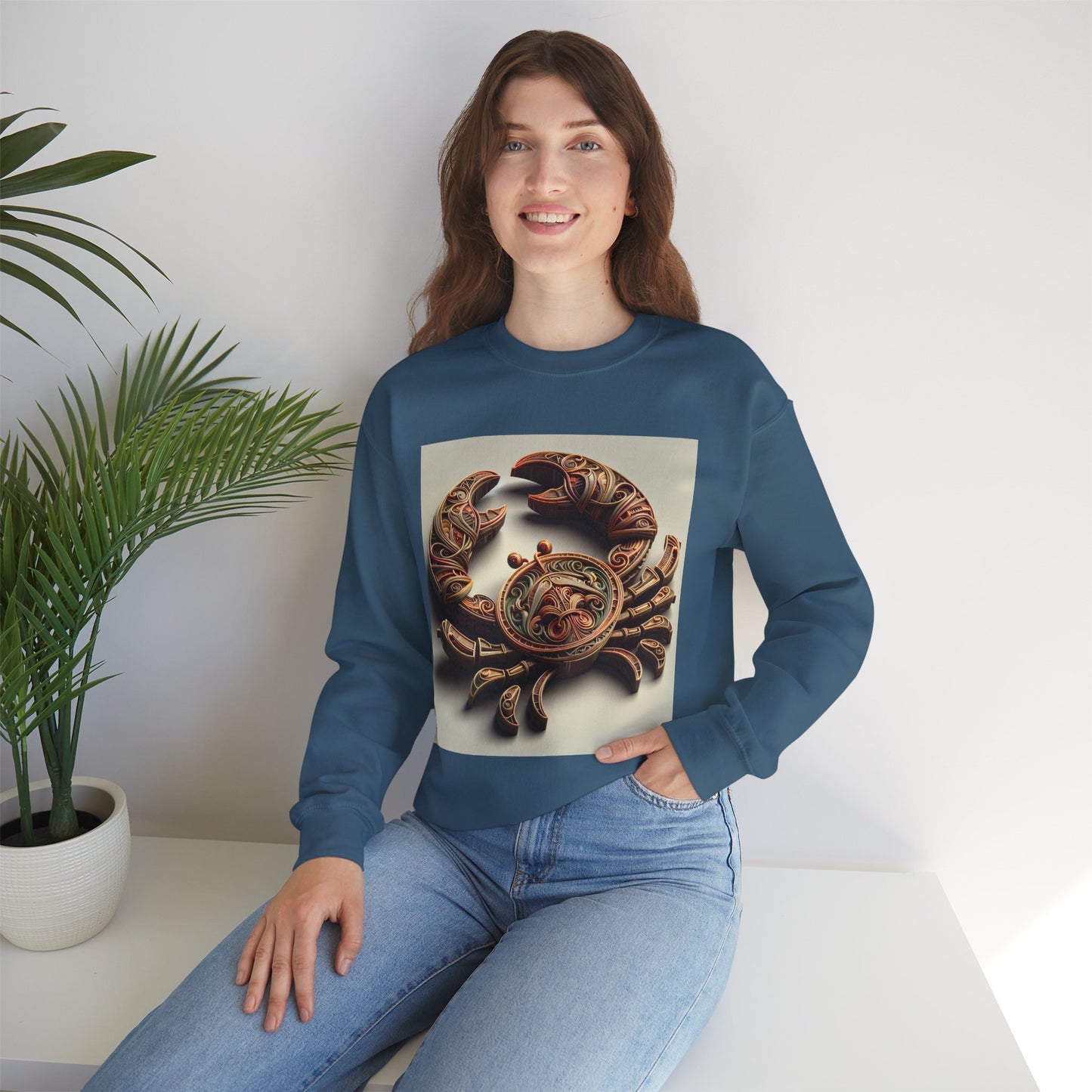 Unisex Heavy Blend™ Crewneck Sweatshirt, Crab Artifact, Cancer Zodiac Design