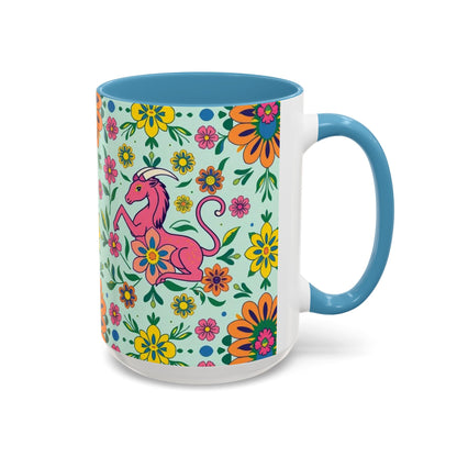 Accent Coffee Mug, Aquarius, Zodiac, Flower Pattern, (11, 15oz)