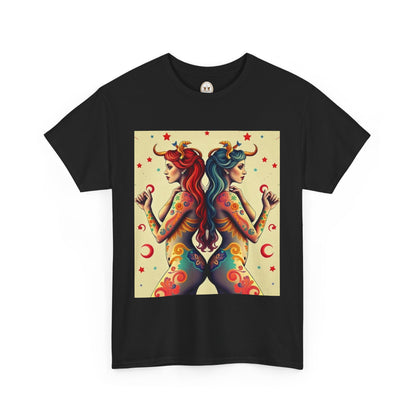 Unisex Heavy Cotton T-Shirt, Gemini, Zodiac v4, Sexy Art